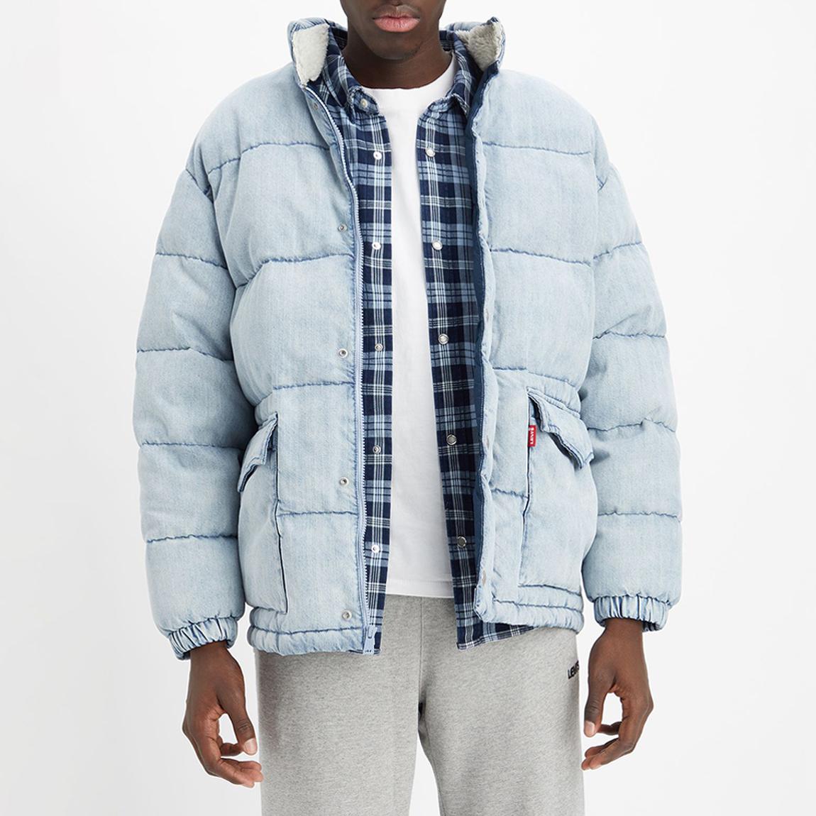 Washed Blue Western Cotton Puffer Coat main product photo