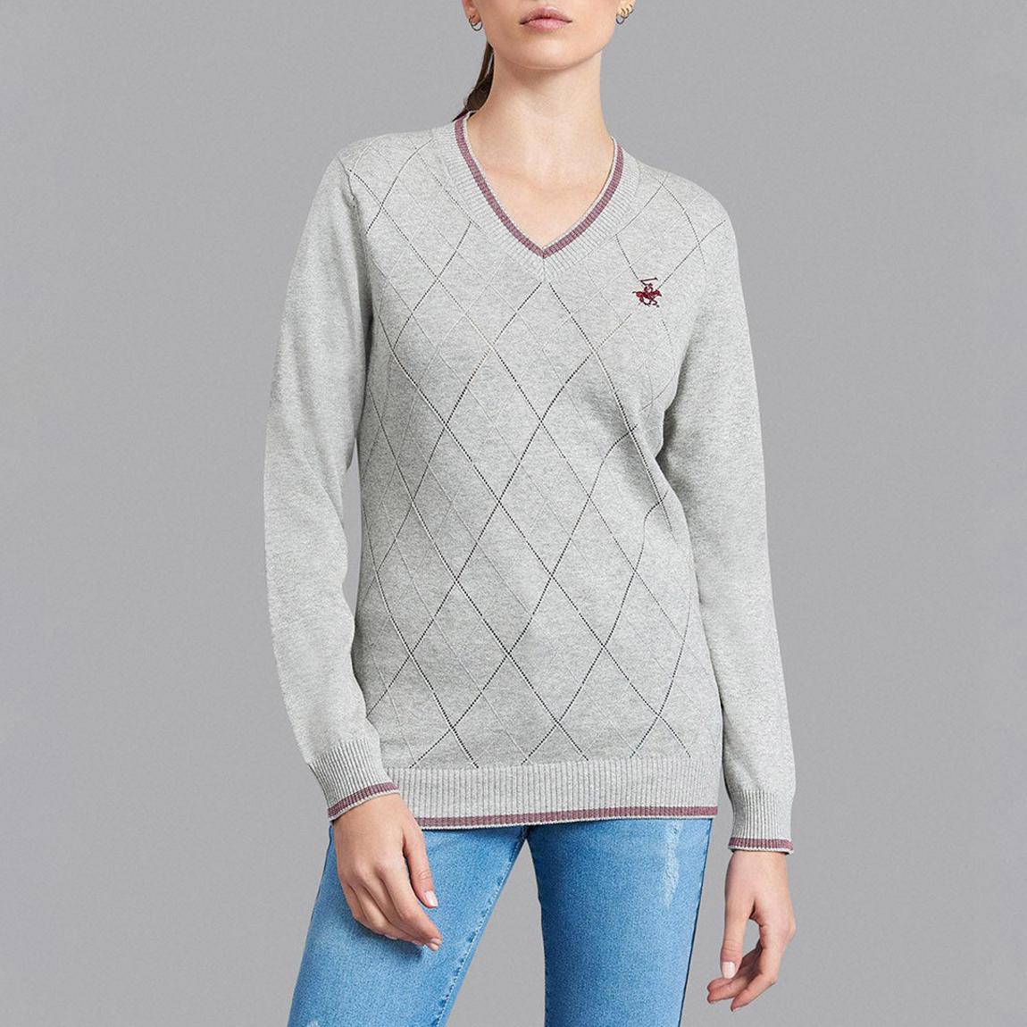 Grey Argyle Stitch V-Neck Jumper main product photo