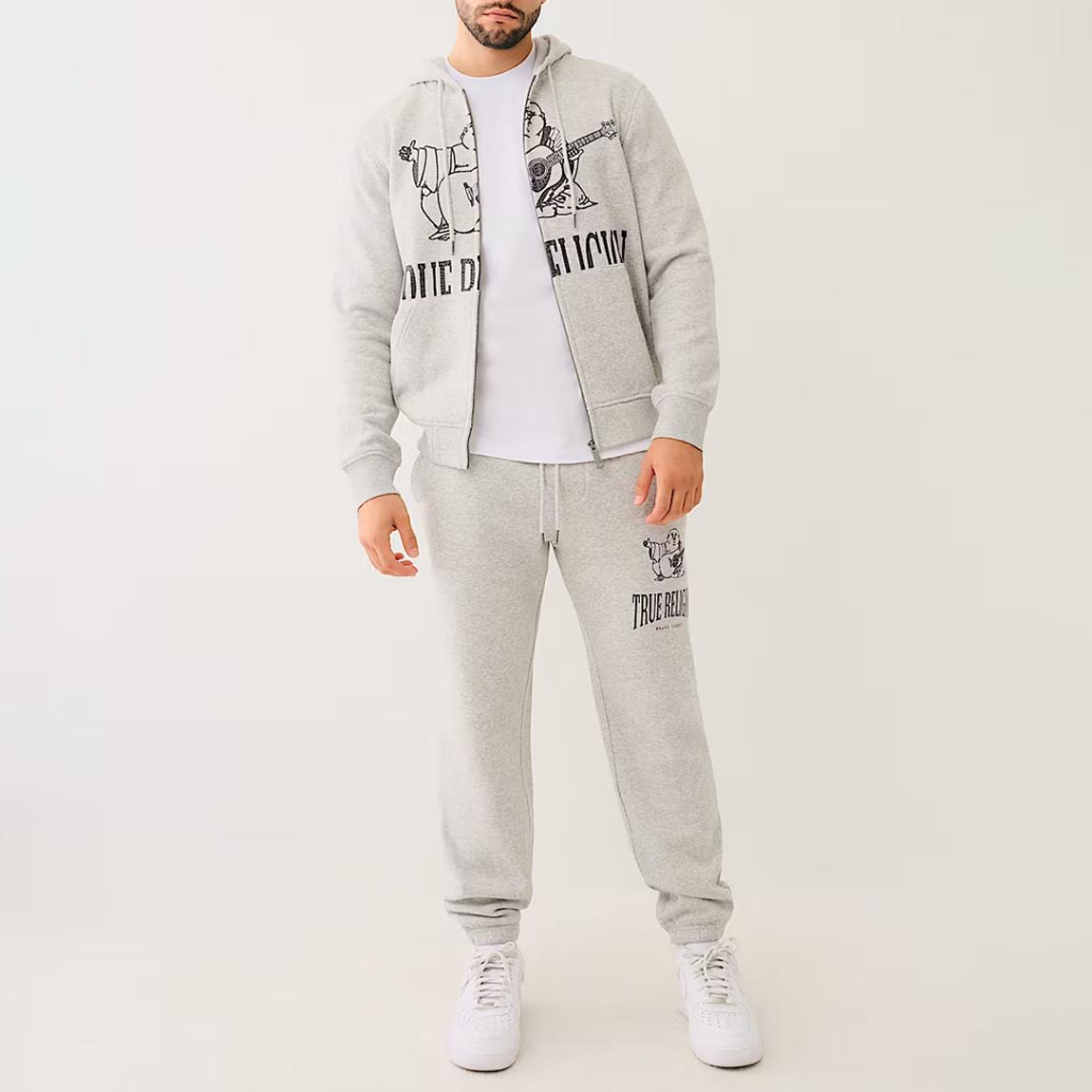 Grey Vintage Crackle Zip Cotton Blend Hoodie main product photo