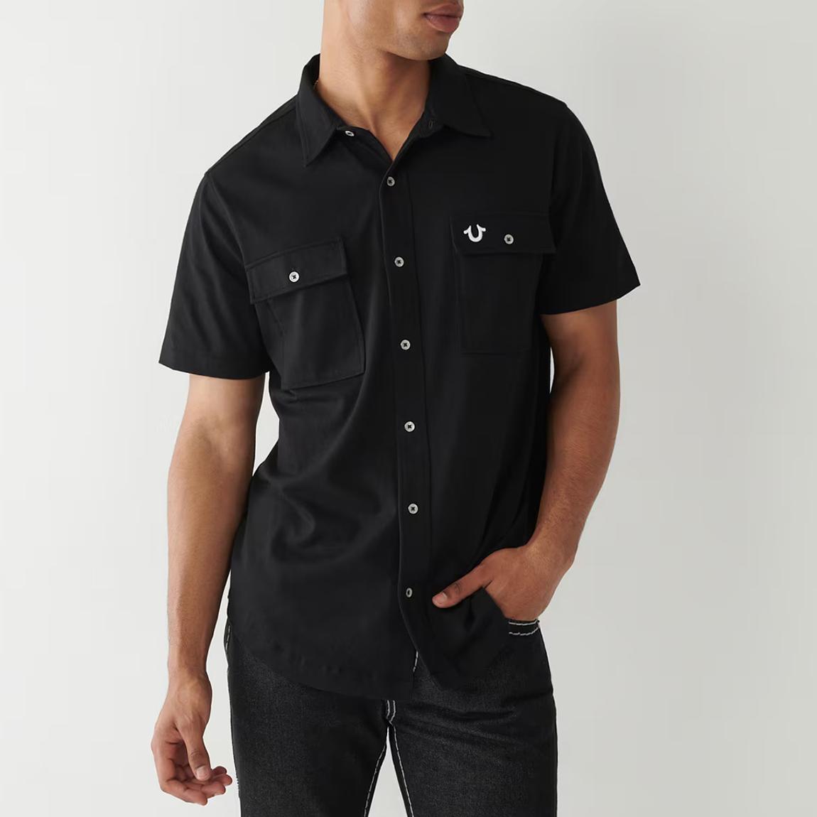 Black Triple Needle Knit Cotton Shirt main product photo