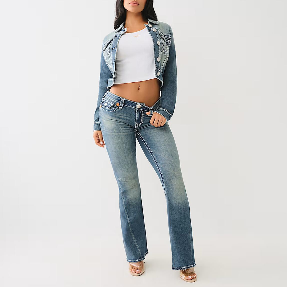 True Religion Light Blue Joey Flare Flap Jeans - BrandAlley
