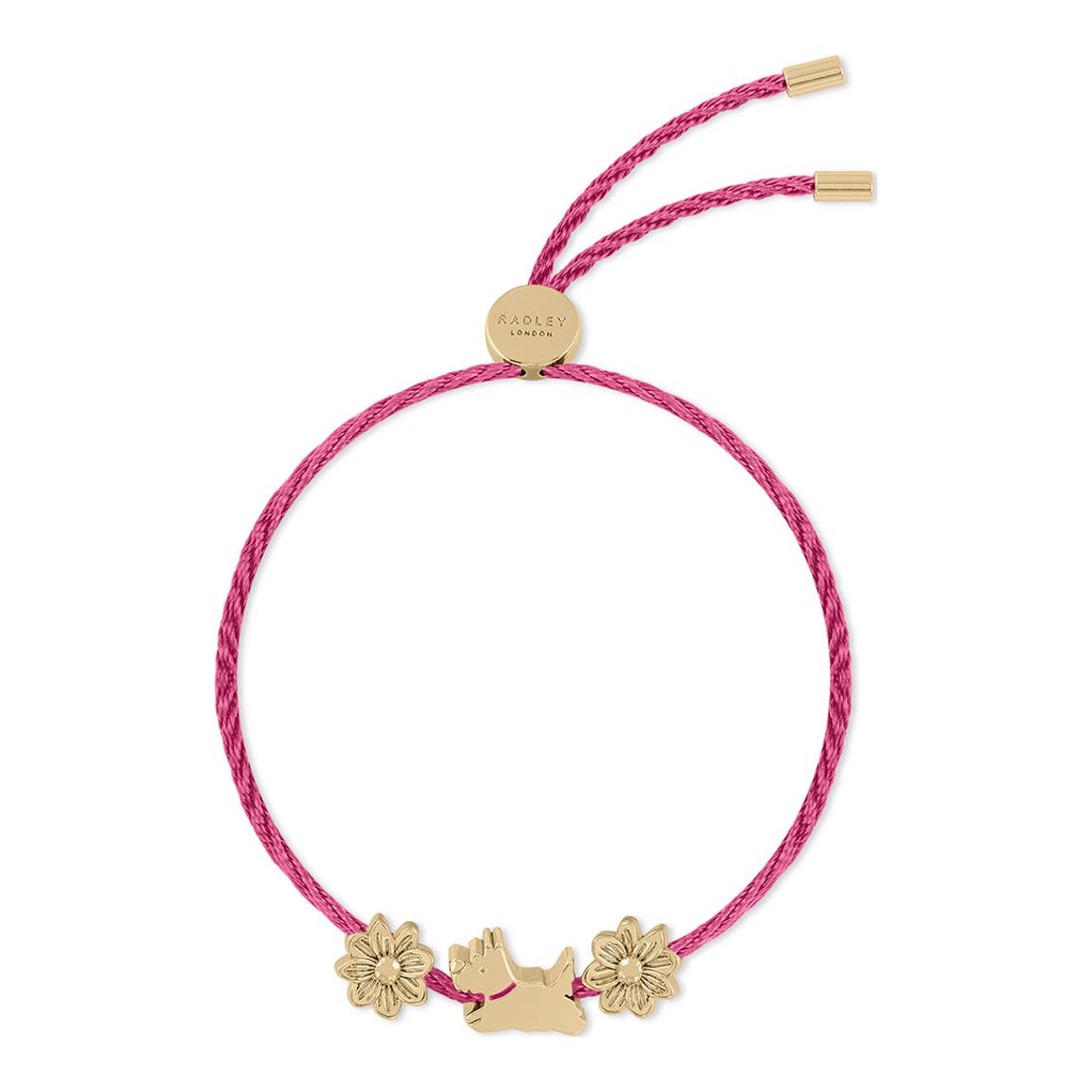 Gold Plated Flower and Jumping Dog Dark Rose Cord Friendship Bracelet main product photo