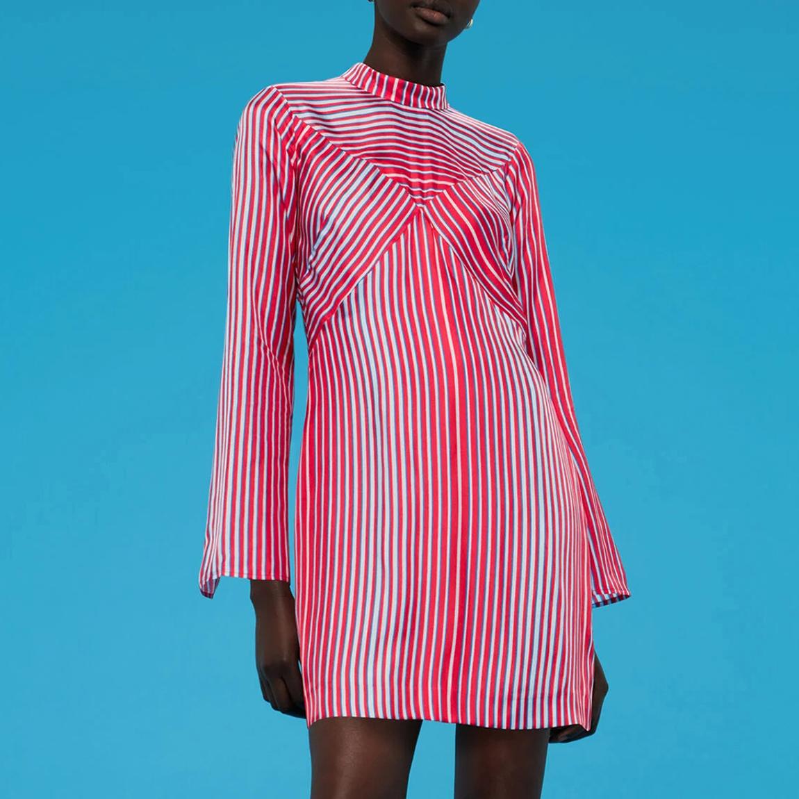 Red Tangle Stripe Silk Mix Dress main product photo