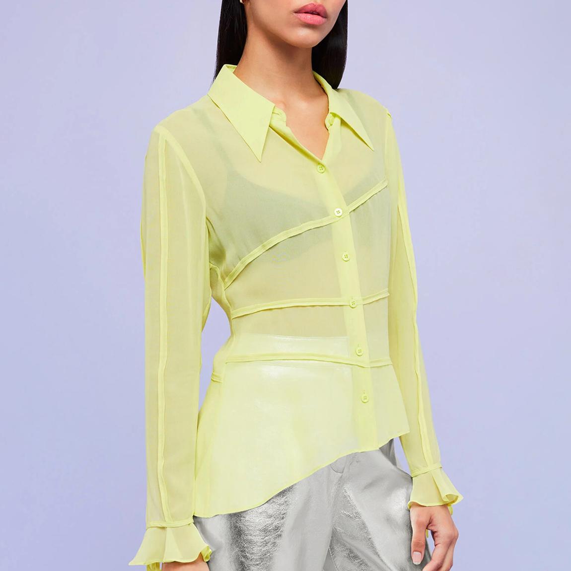 Yellow Fallon Seam Detail Silk Shirt main product photo