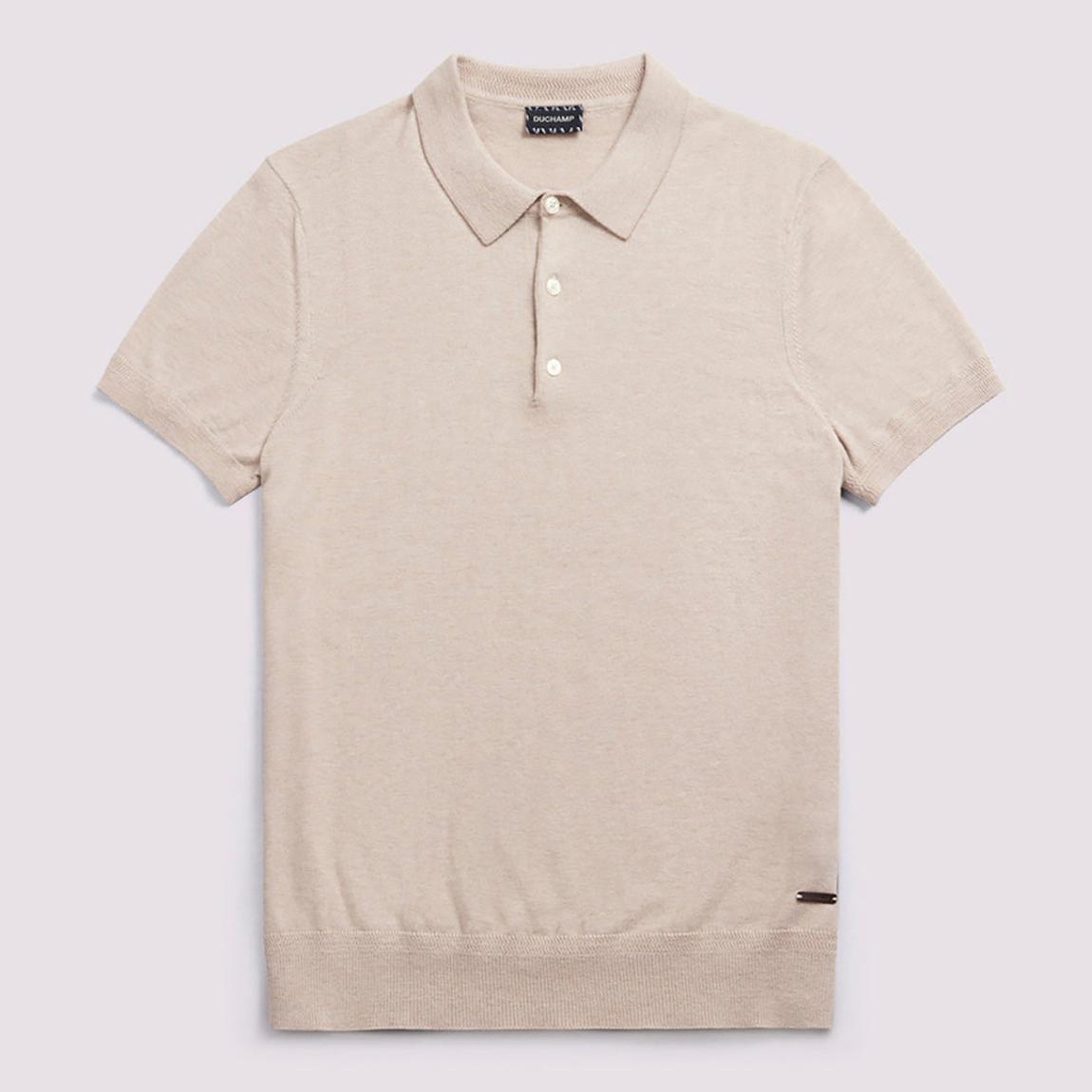 Cream Short Sleeve Knit Cotton Blend Polo Shirt main product photo