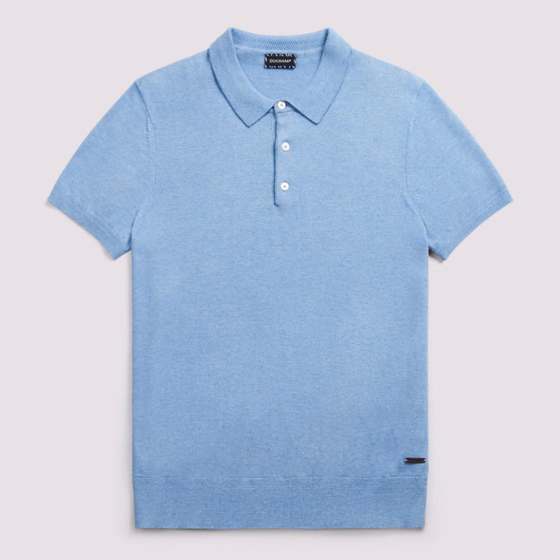 Blue Short Sleeve Knit Cotton Blend Polo Shirt main product photo