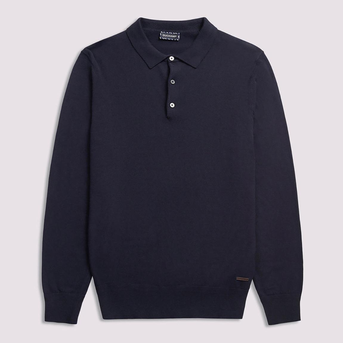 Navy Long Sleeve Knit Cotton Blend Polo Shirt main product photo