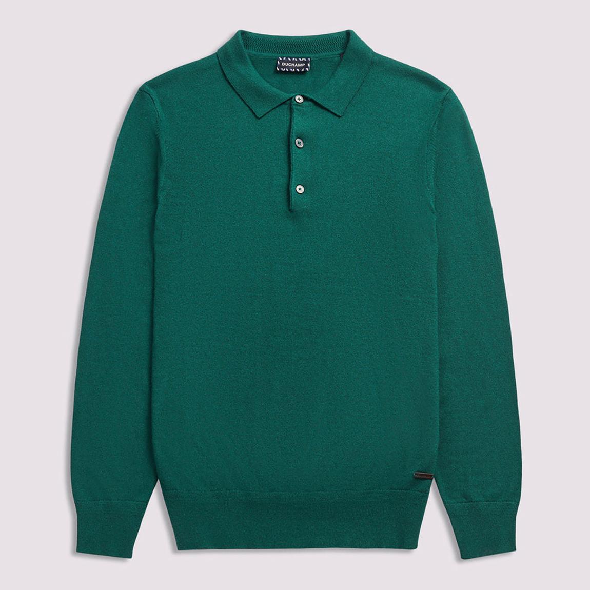 Green Long Sleeve Knit Cotton Blend Polo Shirt main product photo