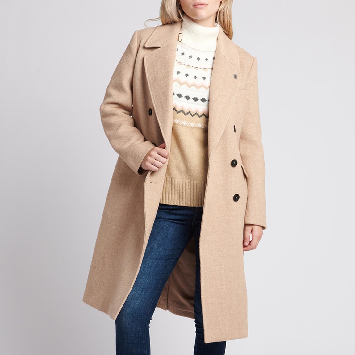 Oatmeal Herringbone Wool Blend Coat main product photo