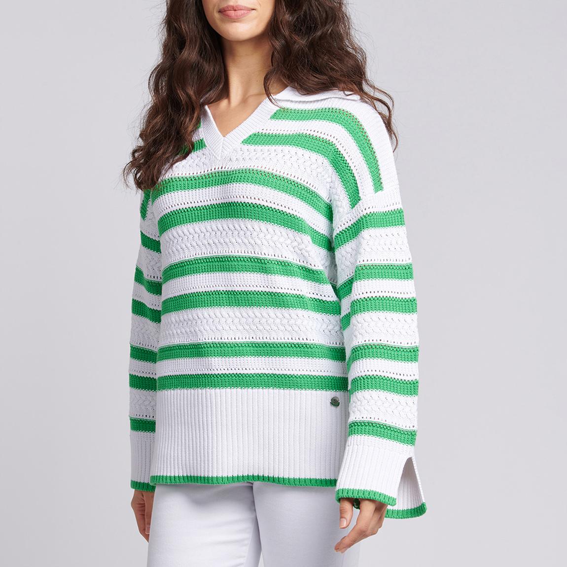 Green Collared Striped Cotton Blend Jumper main product photo