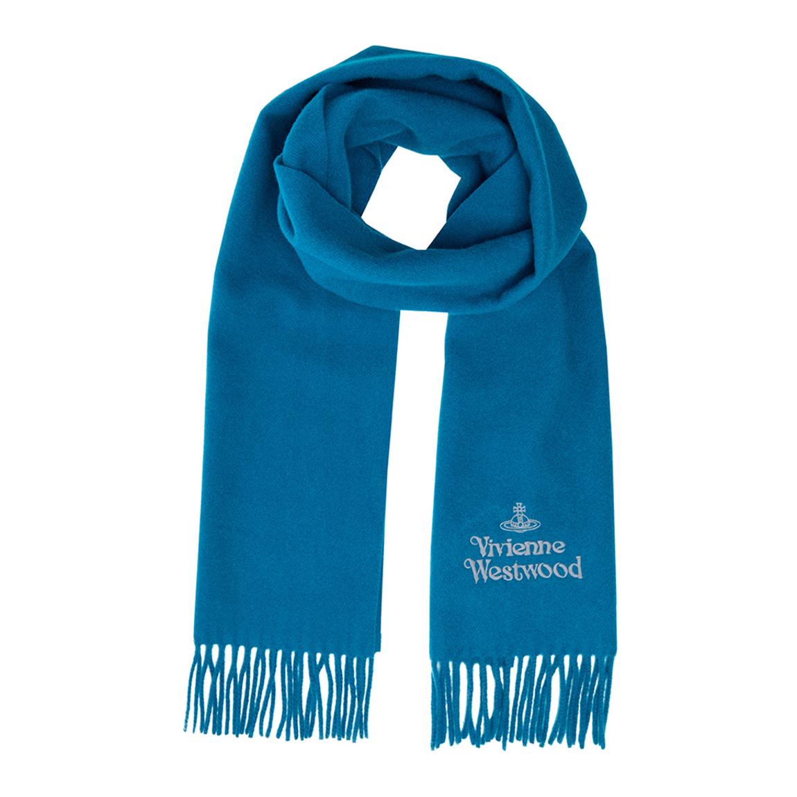 Vivienne Westwood Petrol Blue Embroidered Grey Orb Scarf - BrandAlley