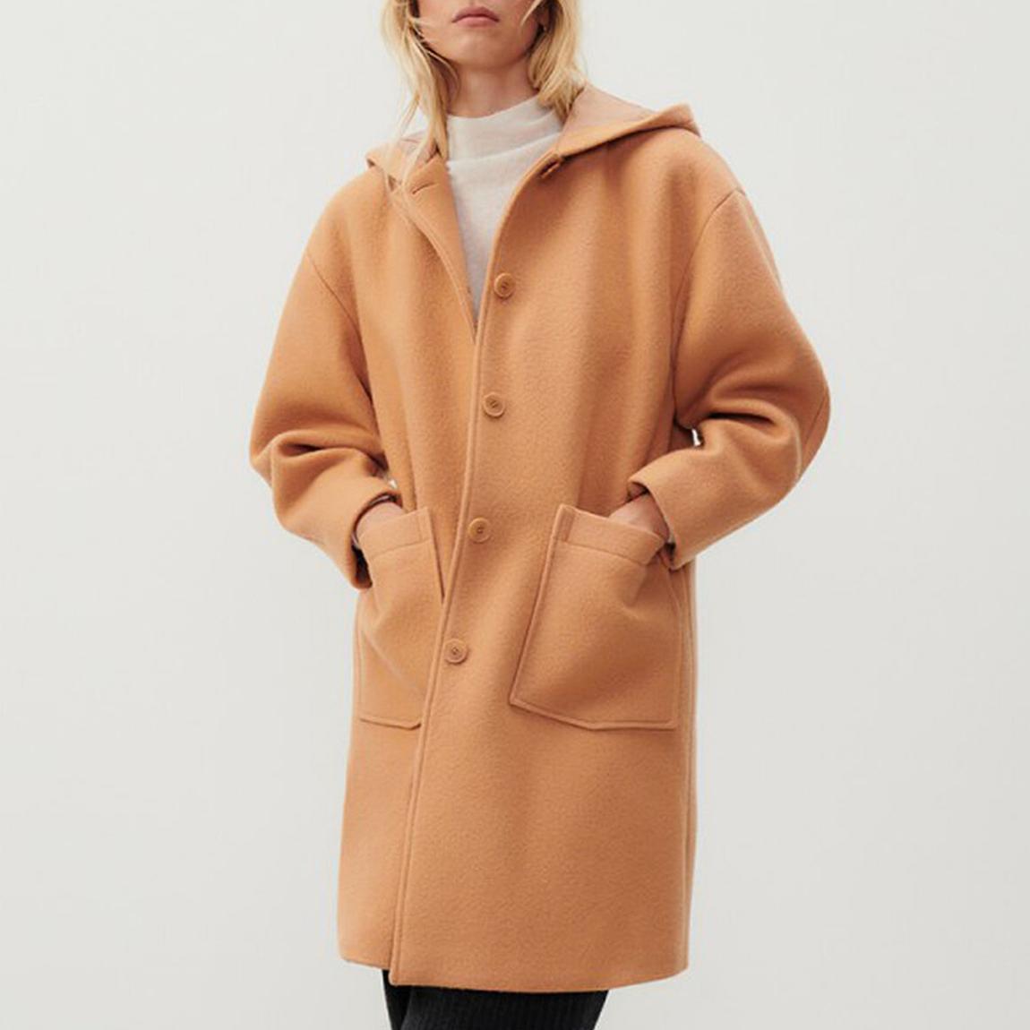 American Vintage Orange Wool Blend Hooded Coat - BrandAlley