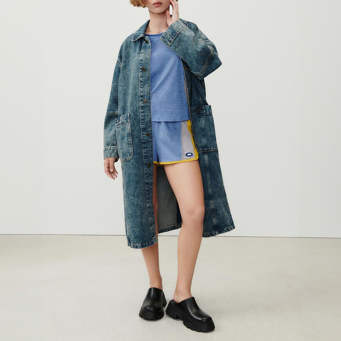 Unisex Washed Blue Longline Denim Shirt main product photo