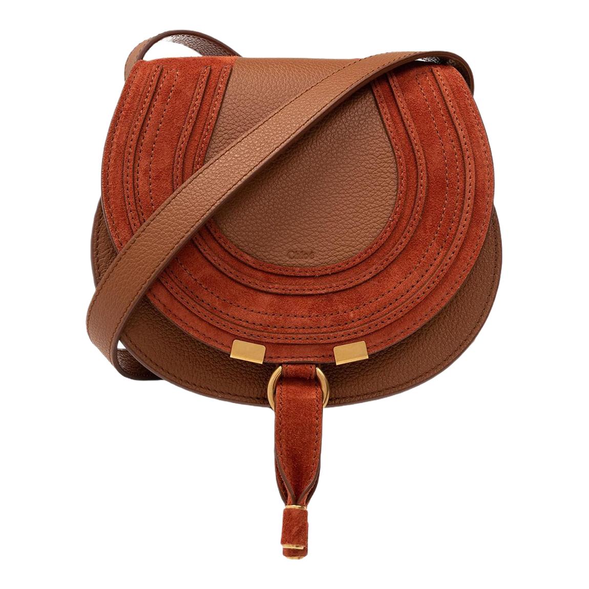 Brown Chloe Marcie Small Logo Embossed Medium Saddle Bag main product photo