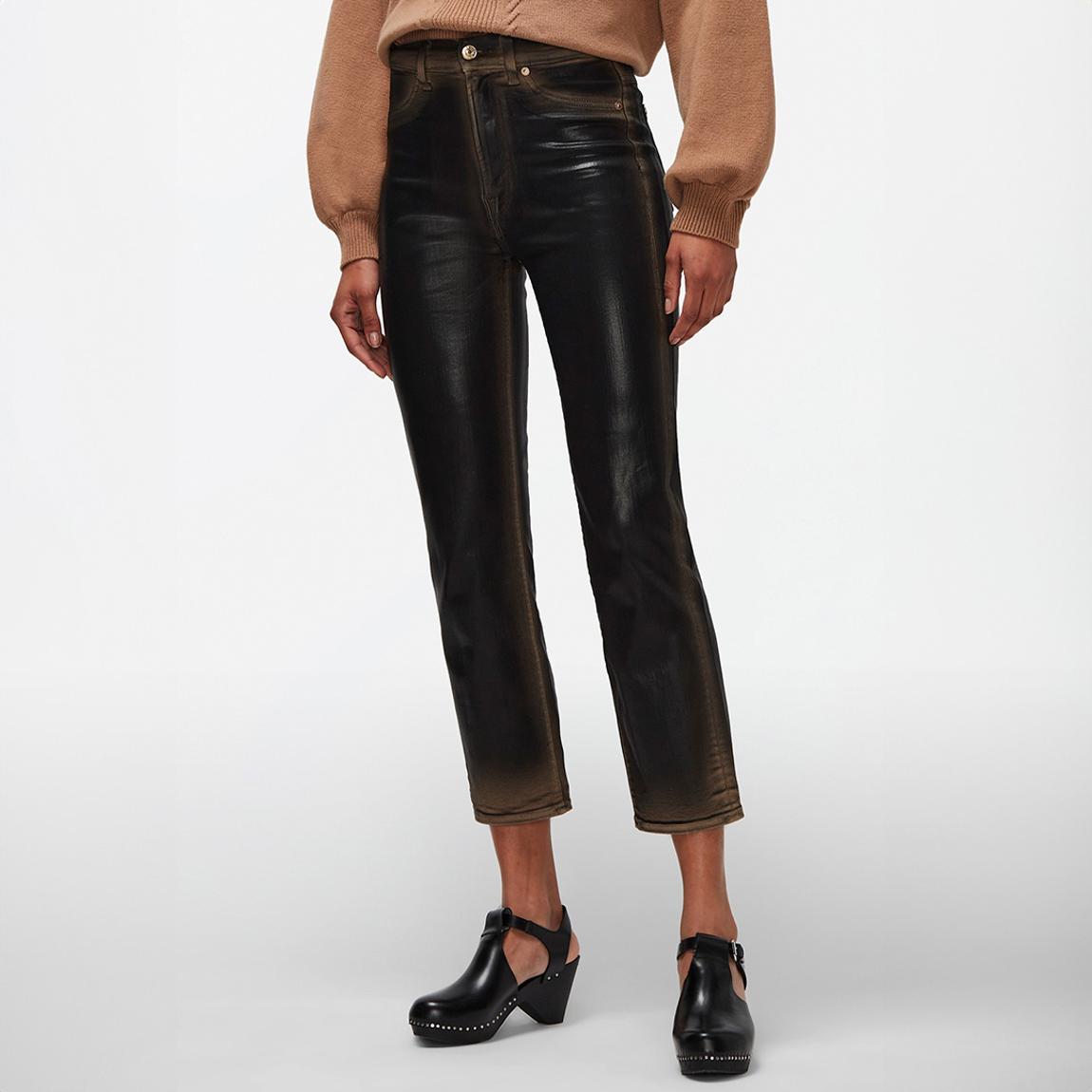 Washed Black Faux Leather Crop Jeans main product photo