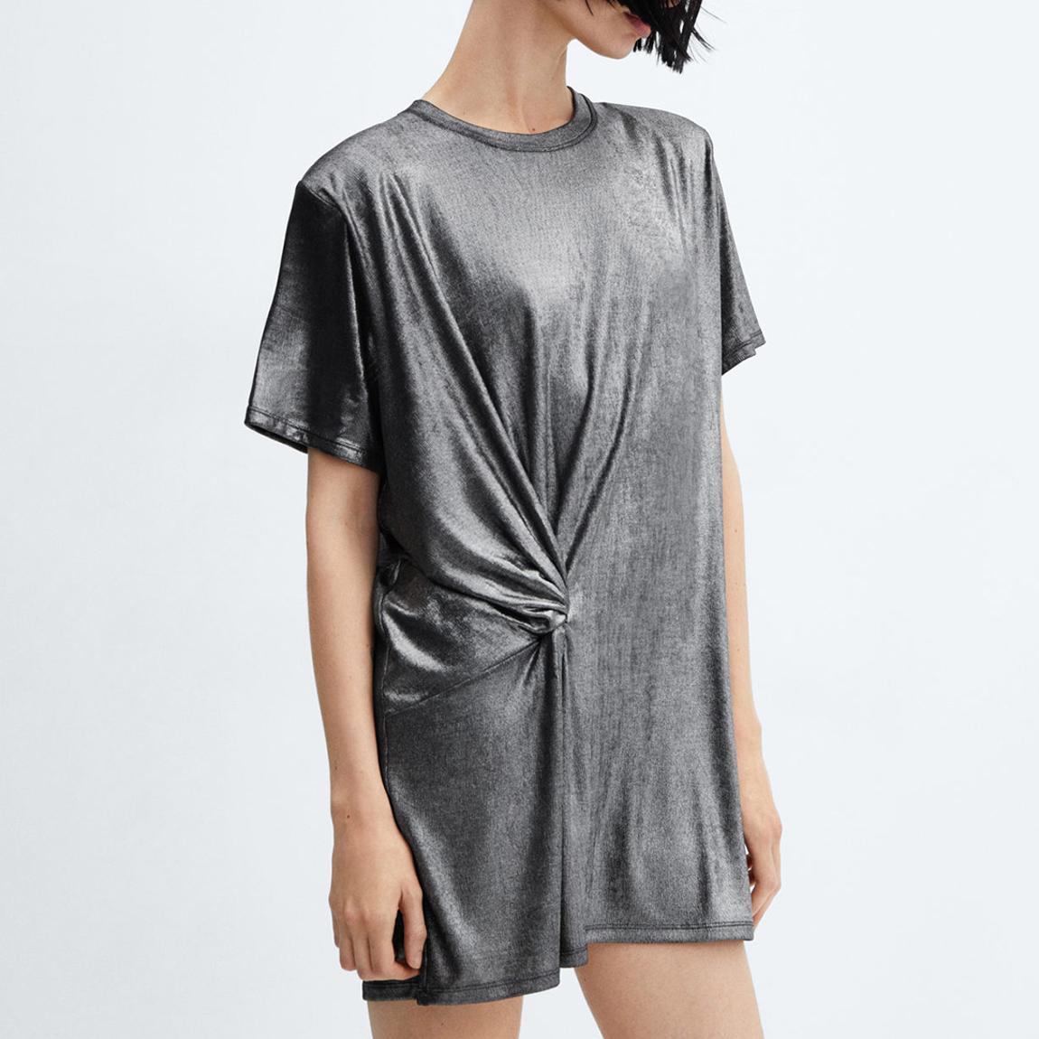 Grey Metallic Gathered T-Shirt Dress main product photo