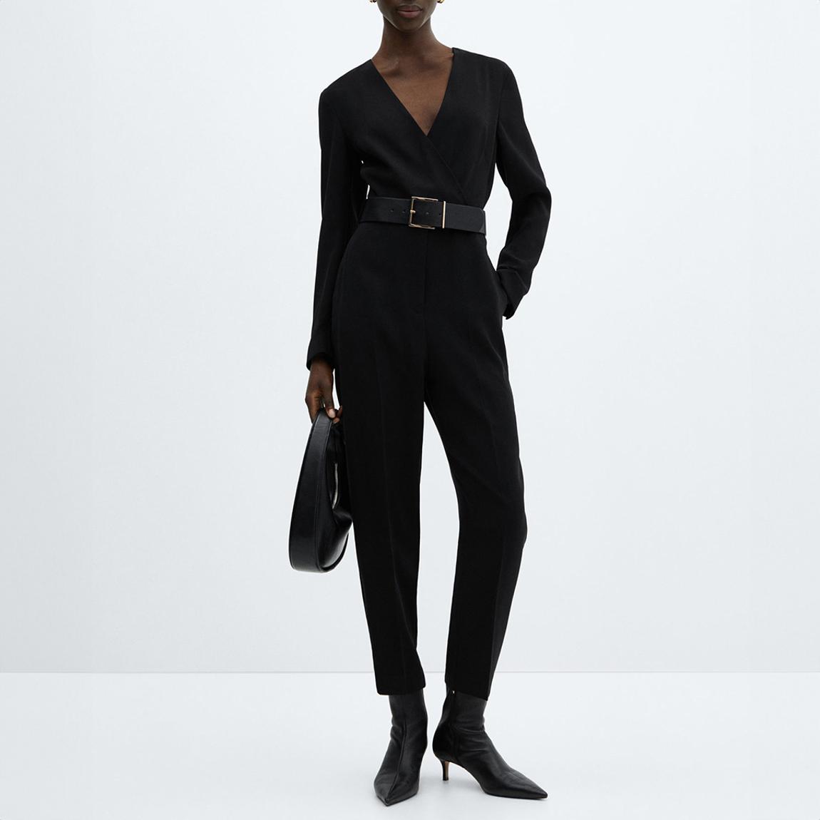 Black Belted V-Neck Jumpsuit main product photo