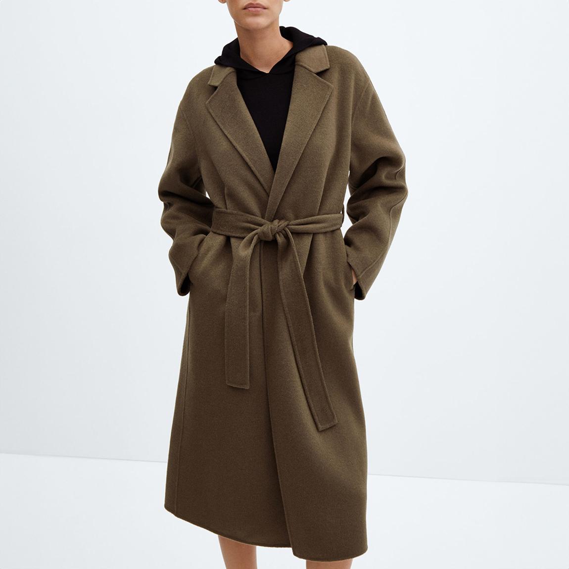Khaki Belted Wool Blend Coat main product photo