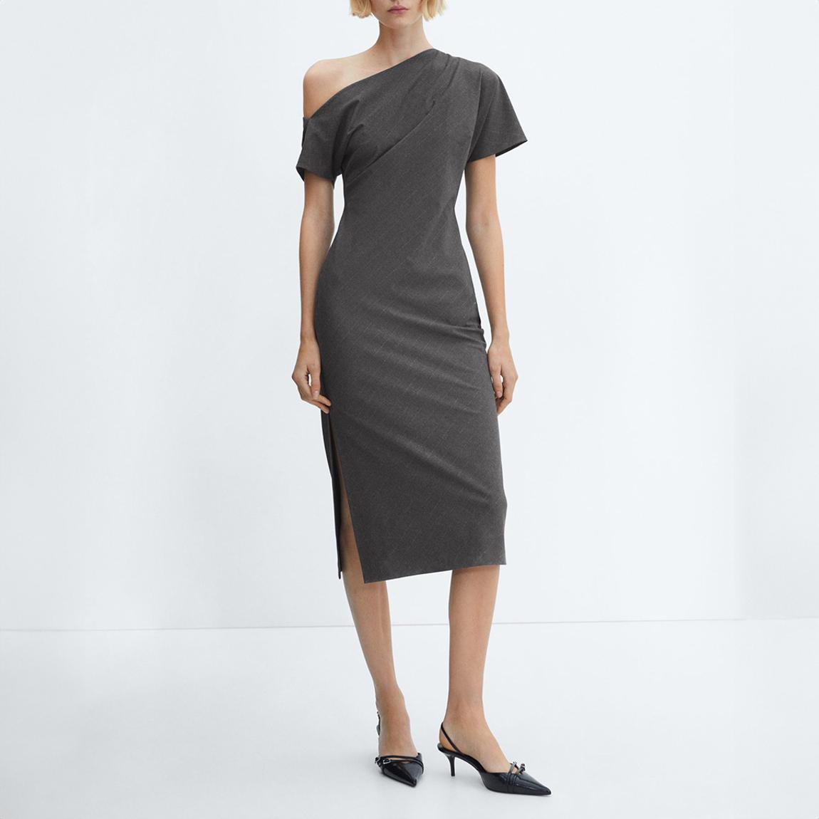 Grey Asymmetrical Drape Midi Dress main product photo