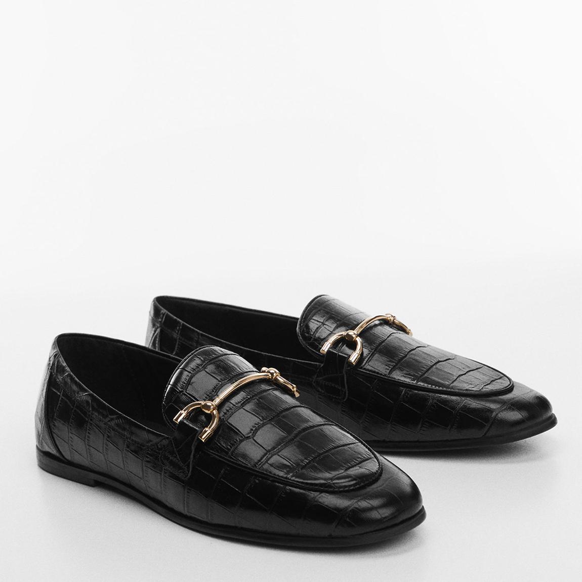 Black Leather Croc Horsebit Loafers main product photo