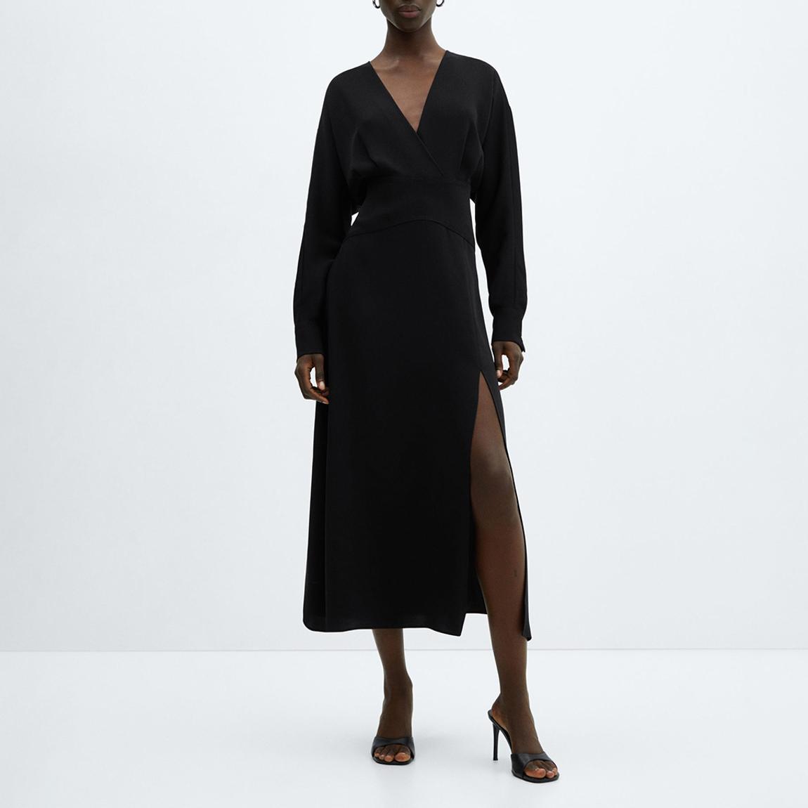 Black V-Neck Relaxed Midi Dress main product photo