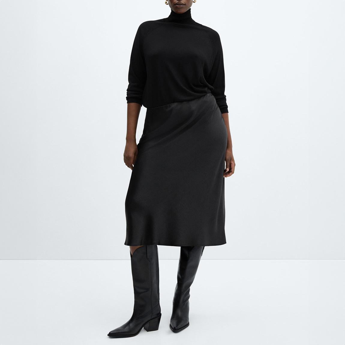 Black Midi Satin Skirt main product photo