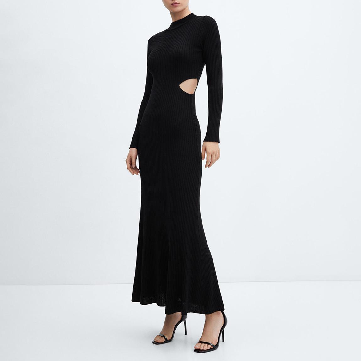 Black Ribbed Knit Cut Out Maxi Dress main product photo