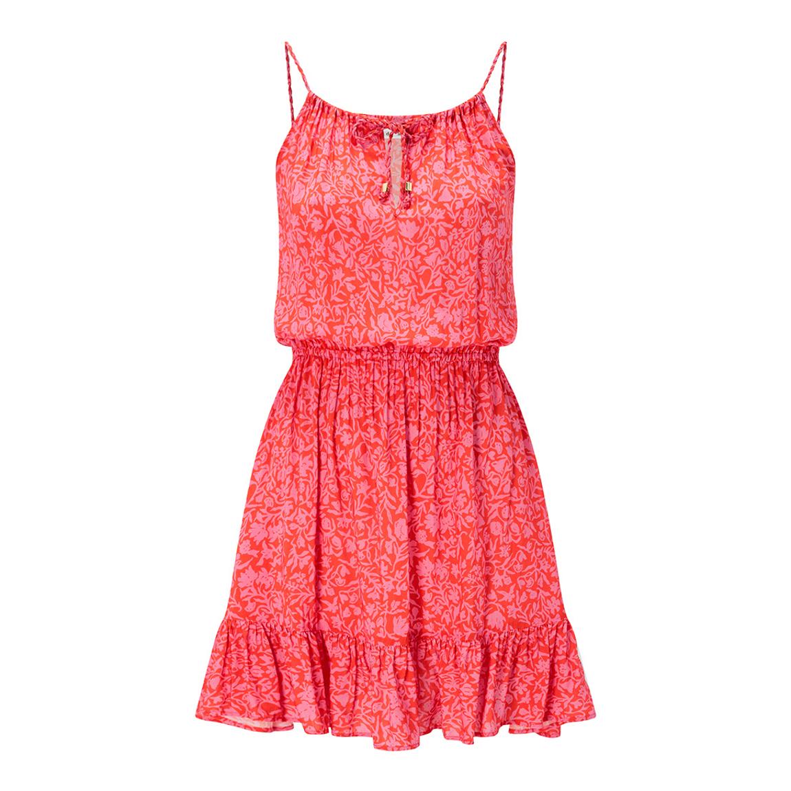 Red & Pink Limpopo Tie-Front Mini Frill Dress main product photo