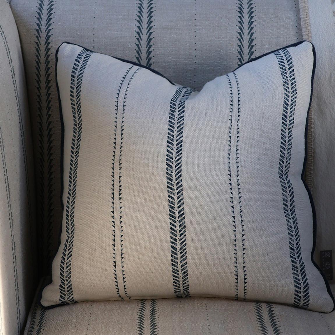 Slade Stripe Cushion, Inky White/Indigo main product photo
