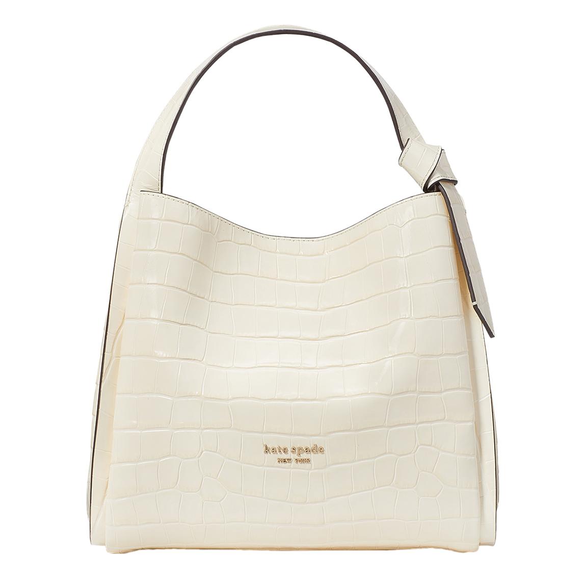 Halo White Knott Croc Embossed Leather Medium Crossbody Tote main product photo