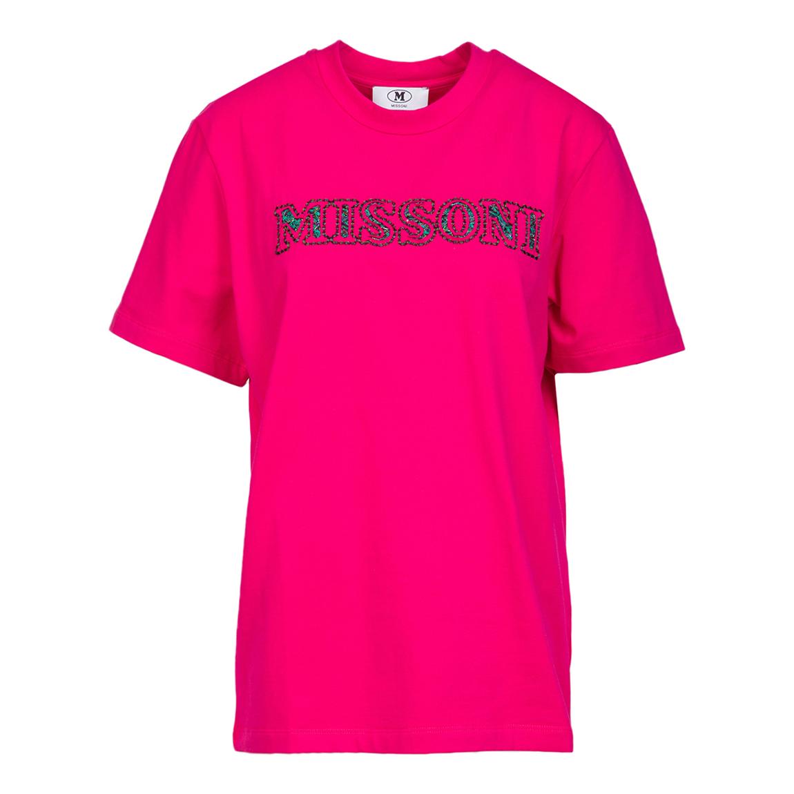 Fuchsia Embroidered Cotton Blend T-Shirt main product photo