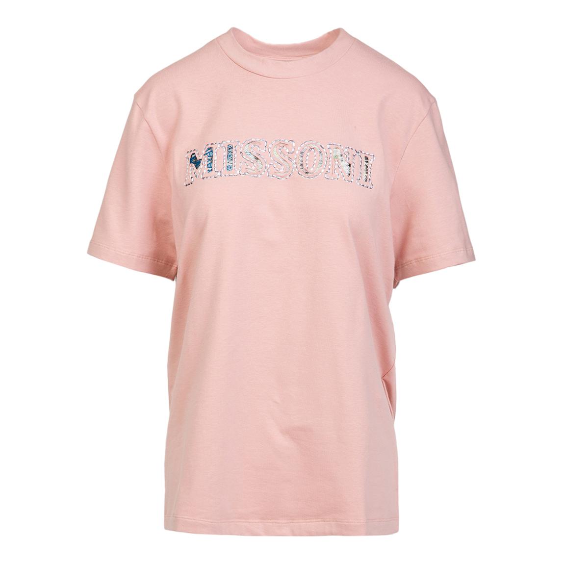 Pink Embroidered Cotton Blend T-Shirt main product photo