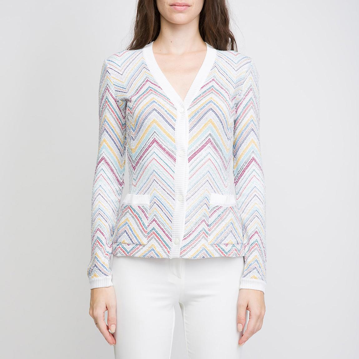 White Zig Zag V-Neck Cotton Blend Cardigan main product photo