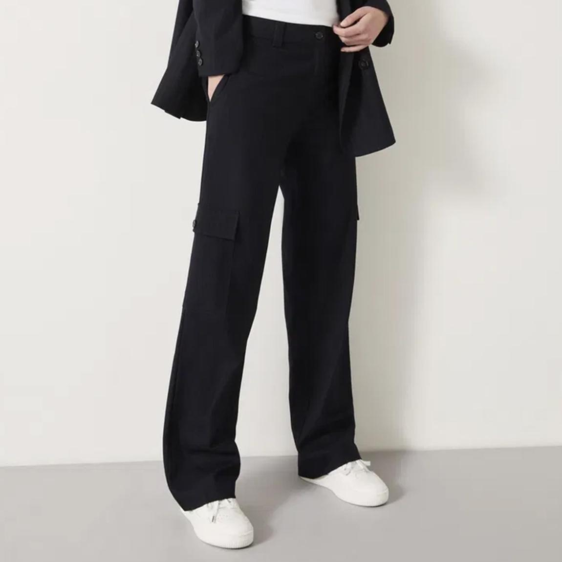 Navy Wool Blend Cargo Pinstripe Trousers main product photo
