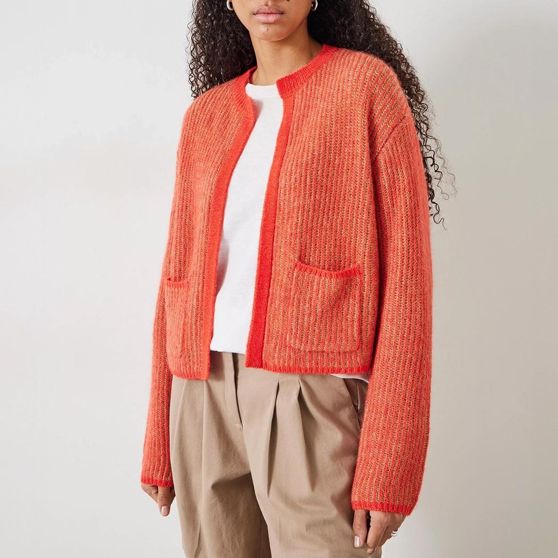 Red Tonal Stripe Wool Blend Cardigan main product photo