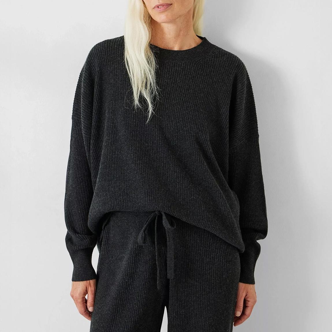 Charcoal Marl Cashmere Ribbed Jumper main product photo