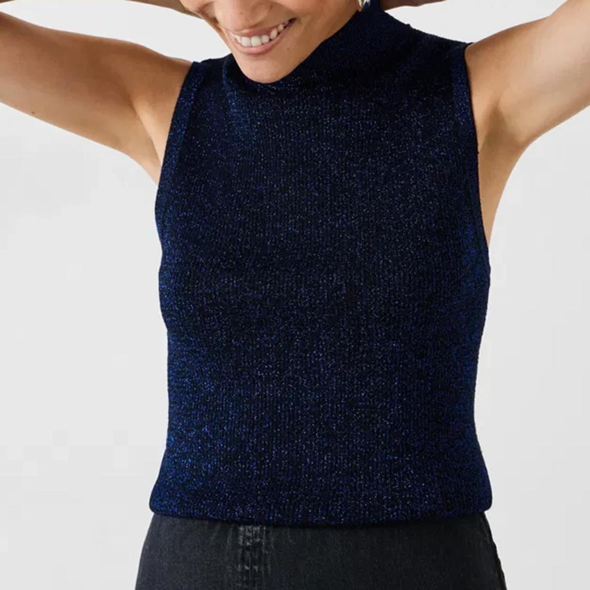 Navy Metallic Knitted High Neck Vest main product photo