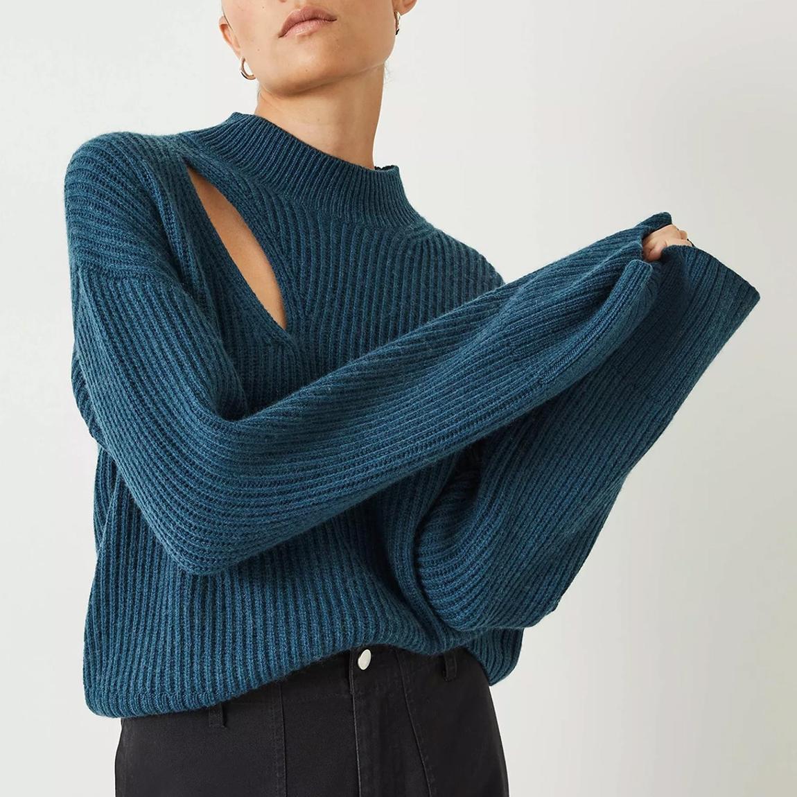 Deep Teal Cut Out Wool Blend Jumper main product photo