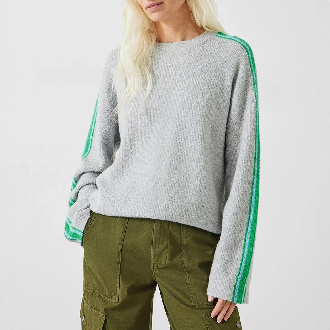 Grey Marl Sleeve Stripe Wool Blend Jumper main product photo