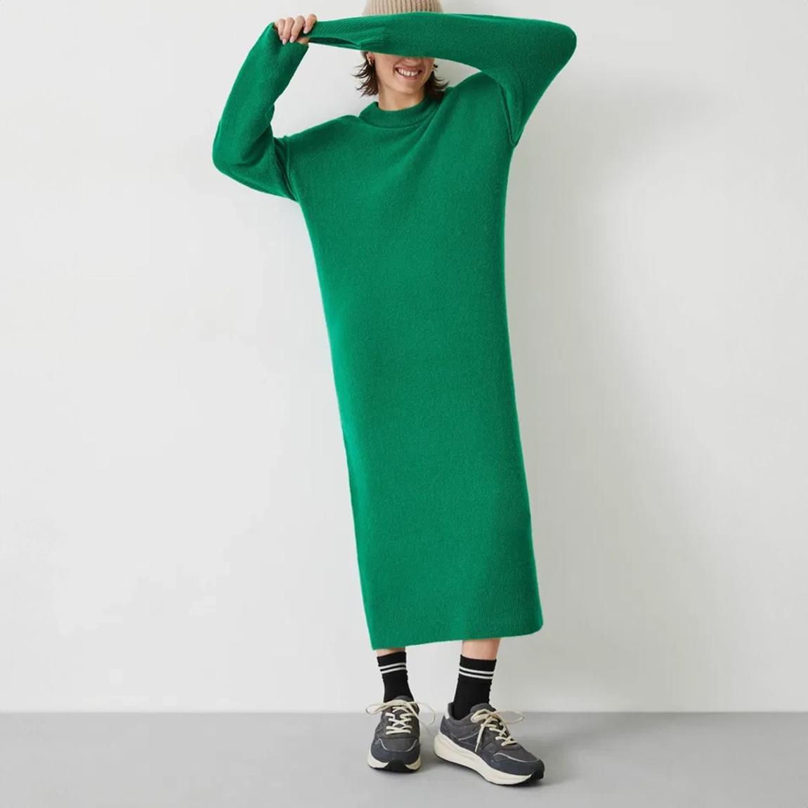Bright Green Wool Blend Midaxi Dress main product photo