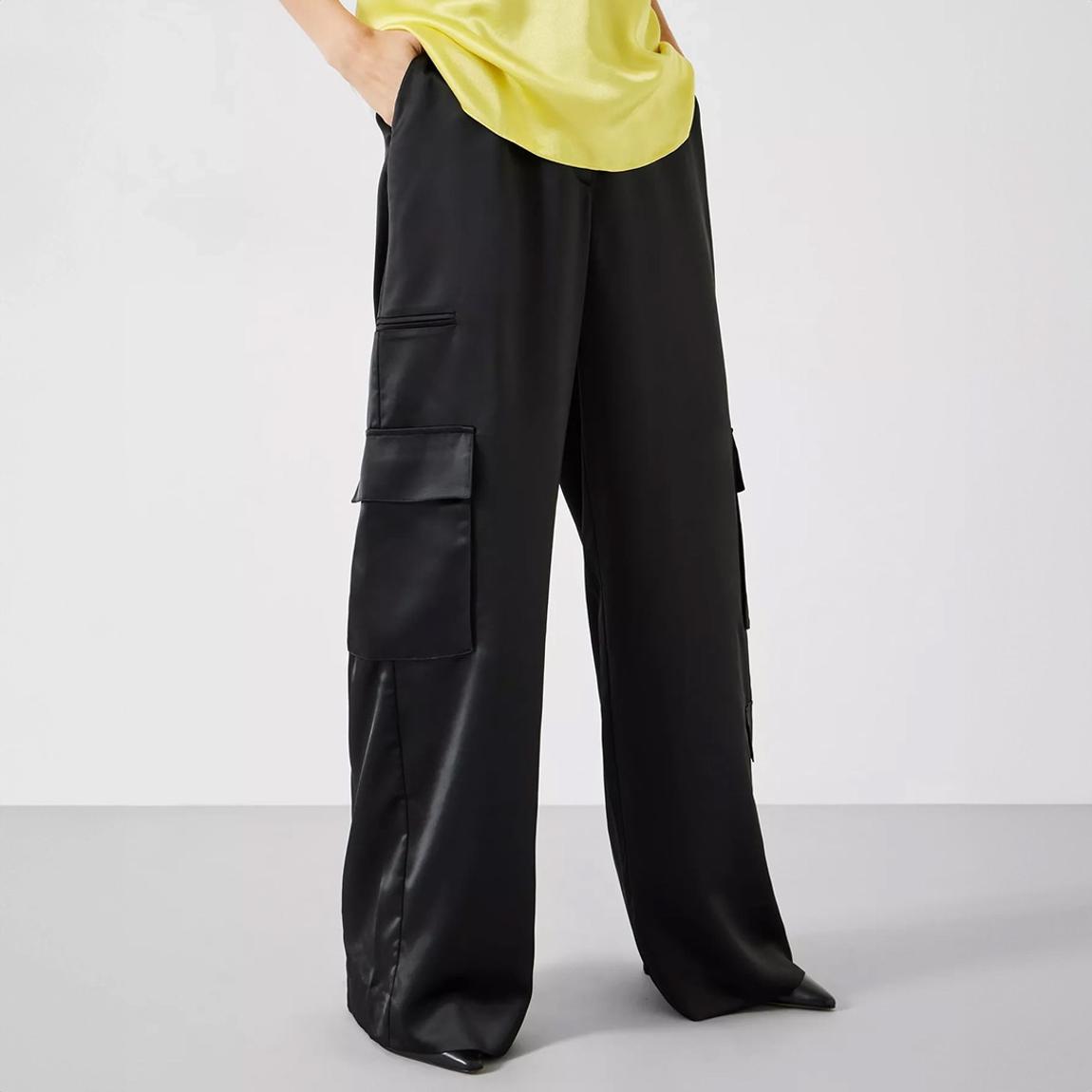 Black Satin Wide Cargo Trousers main product photo