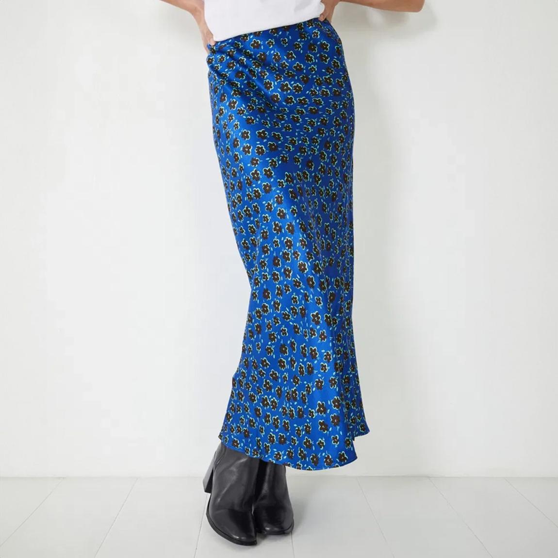 Dark Blue Printed Slinky Midaxi Skirt main product photo