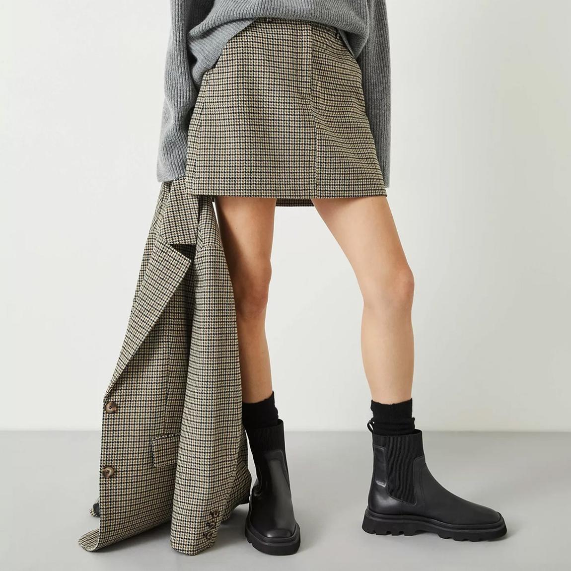 Coffee Tartan Wool Blend Mini Skirt main product photo