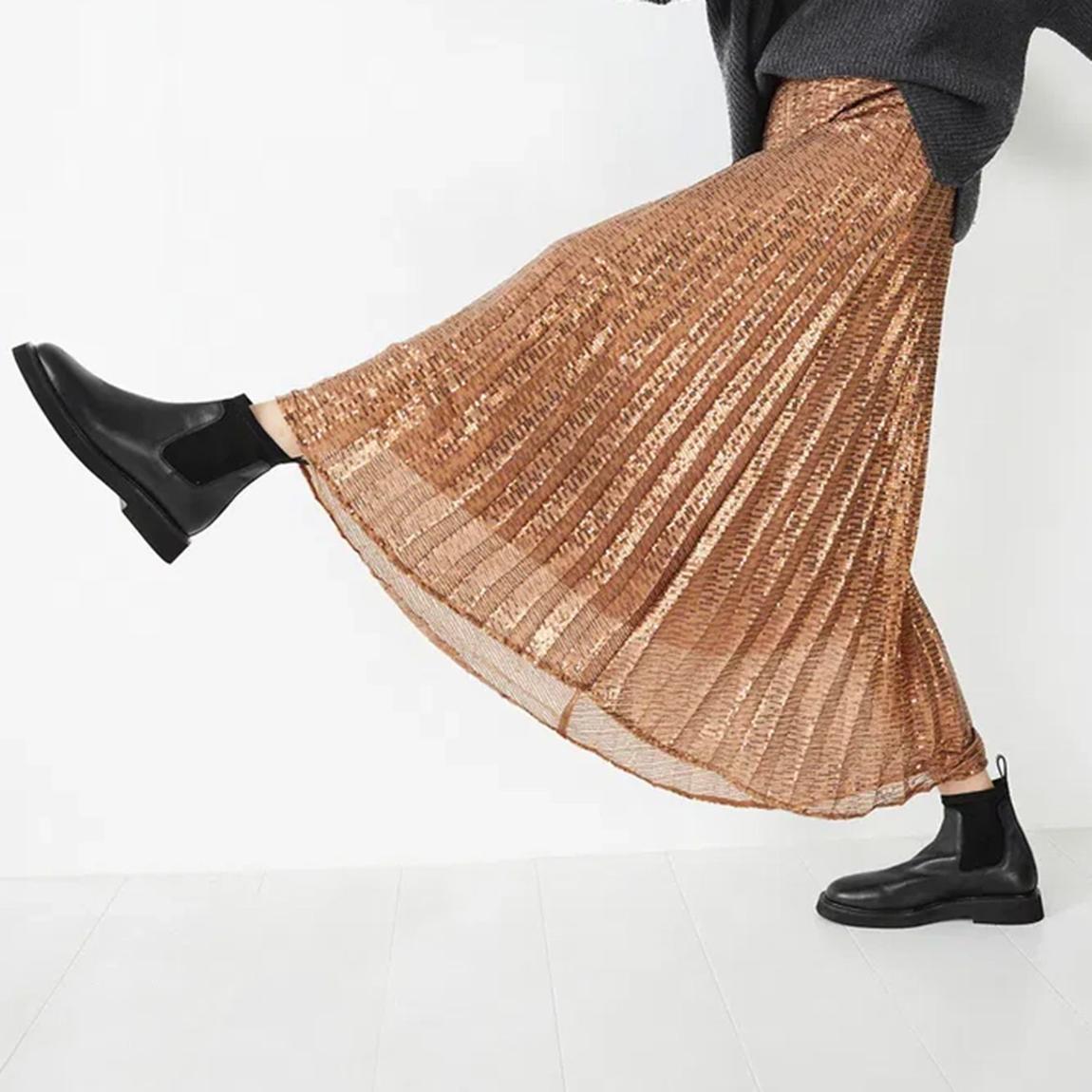 Bronze Pleated Sequin Maxi Skirt main product photo