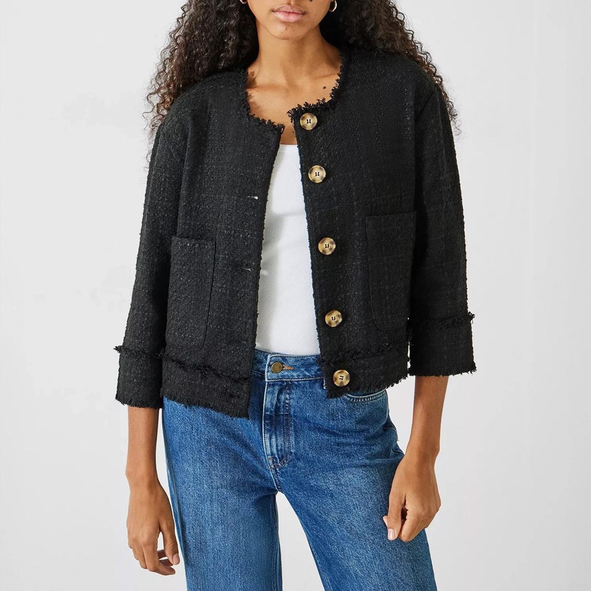 Black Collarless Boucle Jacket main product photo