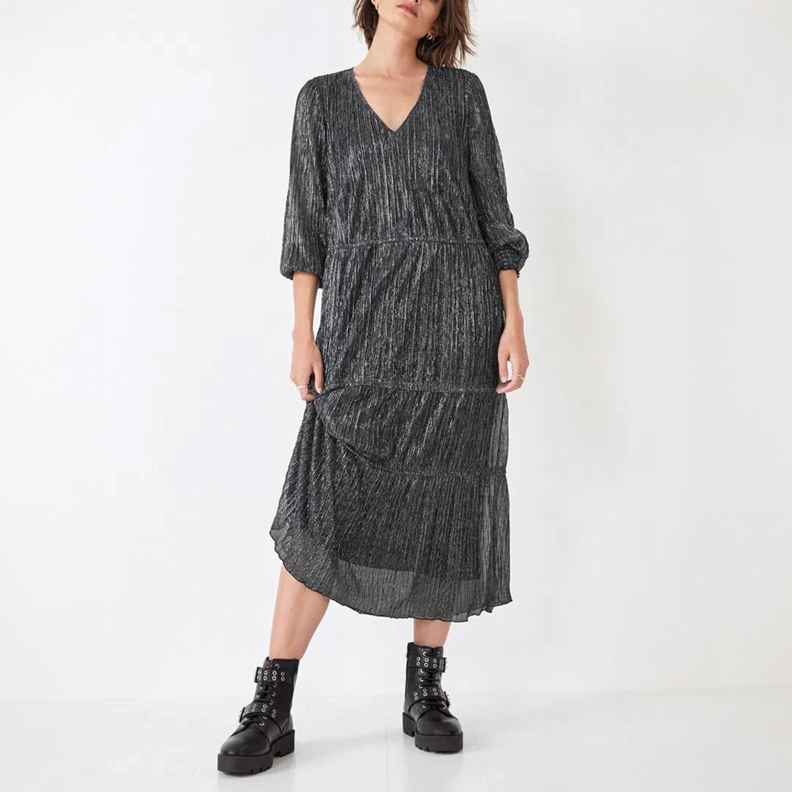 Black Tiered Midi Sparkle Dress main product photo