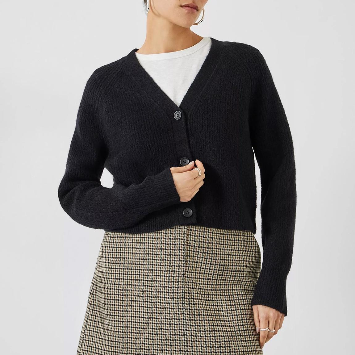 Black Cropped Wool Blend Cardigan main product photo