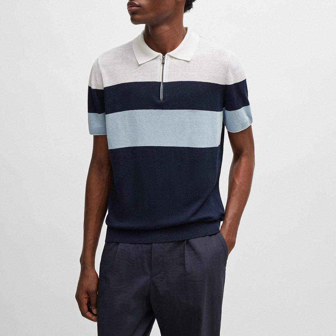 Navy Stripe Zip Knit Polo Jumper main product photo