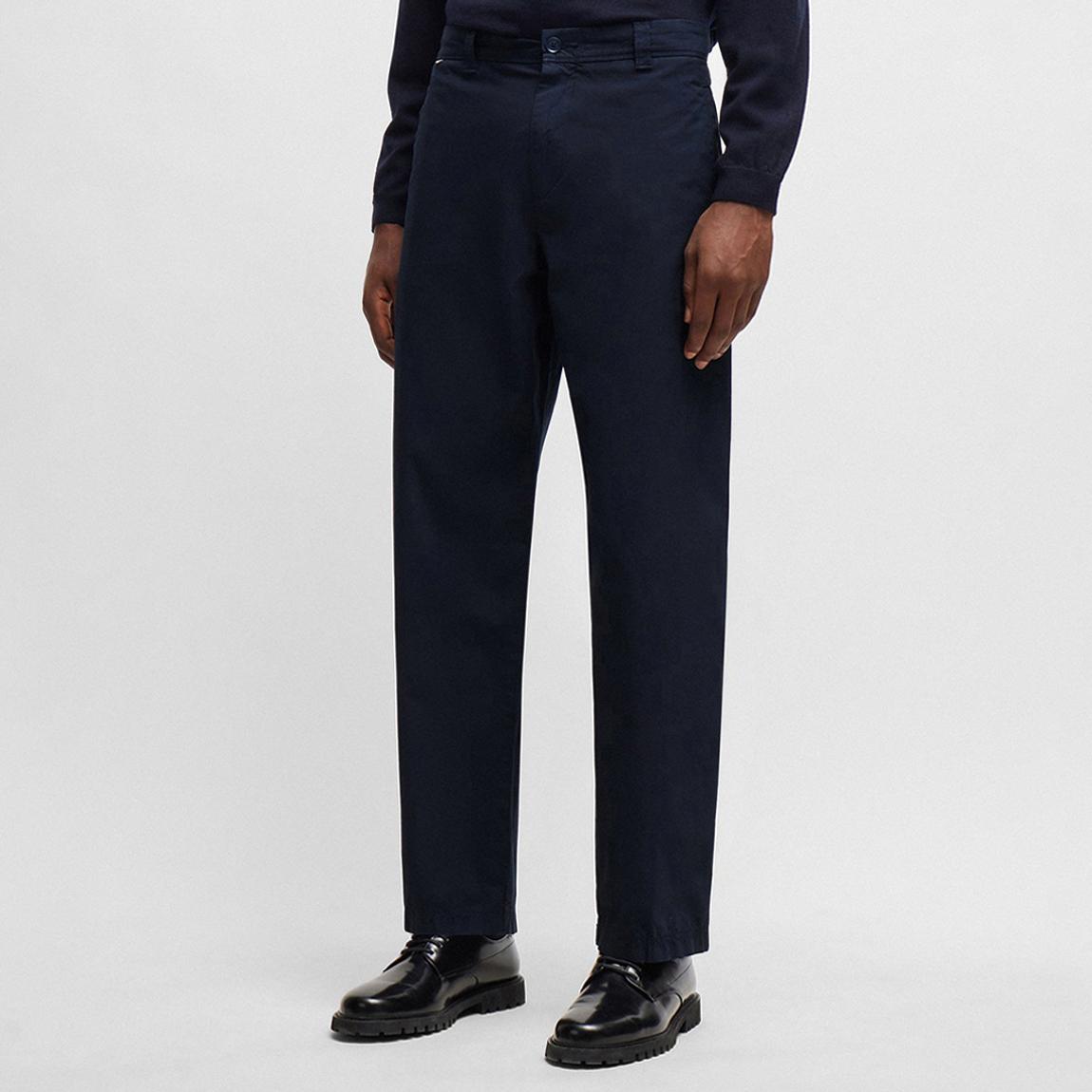 Navy Straight Cotton Blend Trousers main product photo