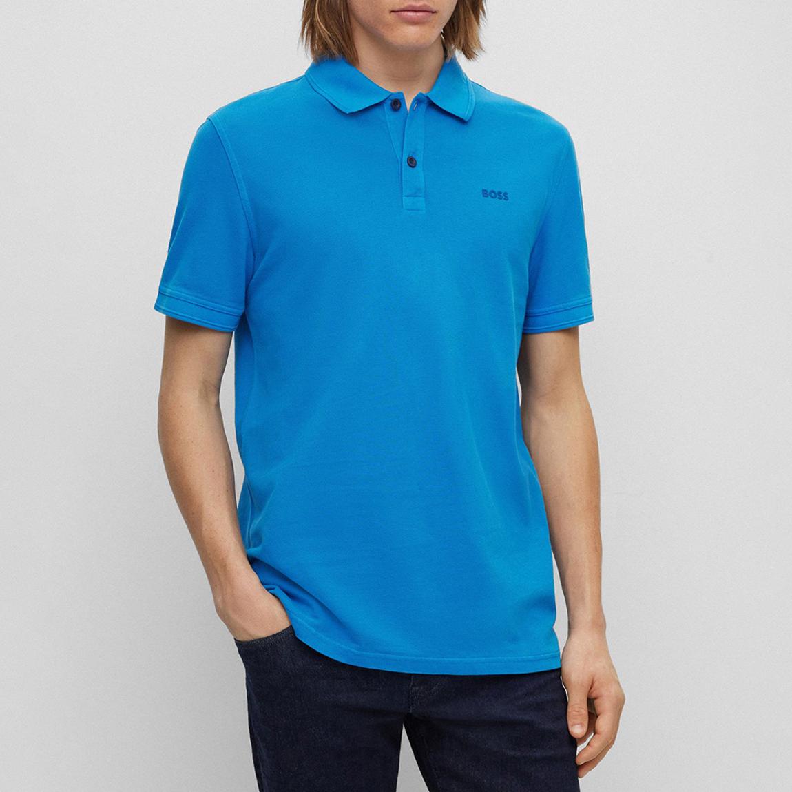 Bright Blue Embroidered Logo Cotton Polo Shirt main product photo